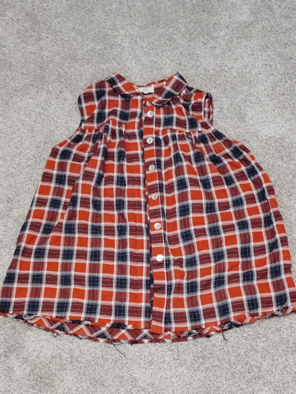 Sleeveless Plaid Button-Front Girls' Top in Rust & Navy